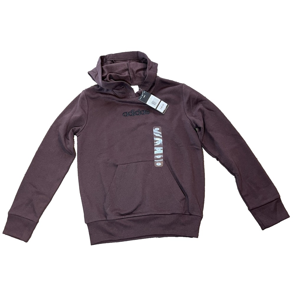 ADIDAS Fleece Hoodie DARK BROWN Embroidered Logo Sweatshirt Youth Boys MED 10/12